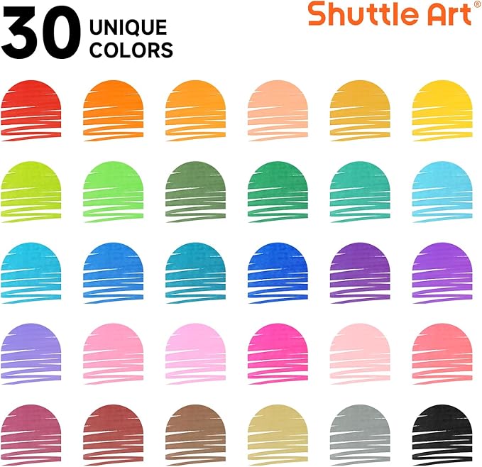 Shuttle Art Super Washable Markers, 30 Colors Broad Line Conical Tip Markers for Kids, Ultra Clean Coloring Book Marker Set, Home Classroom School Supplies for Toddlers Kids Adults Students Teachers