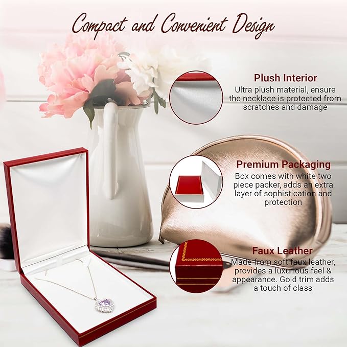 Novel Box Red Jewelry Box for Necklace 4.4x6.25x1.4 Inch - Faux Leatherette Jewelry Display Gift Boxes - Soft Velvet Interior Necklace/Pendant Storage Cases for Proposal Engagement Wedding Birthday