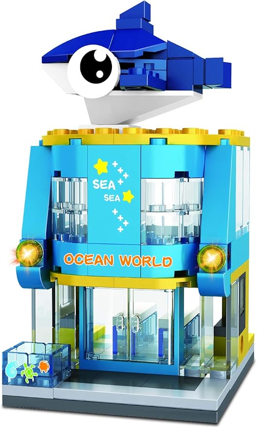 Brick Loot Mini City Aquarium Building Set – 136-Piece Lego-Compatible Two-Story Ocean World Storefront, Modular Mini Bricks Kit with Dolphin & Tanks, ABS City Blocks for Kids & Adults, Display Model