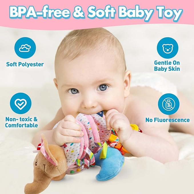 Baby Car Seat Toys Activity Stroller Toy for Boys Girls 0 3 6 9 10 12 Months, Spiral Hanging Plush Toys, Baby Shower Thank You Gifts