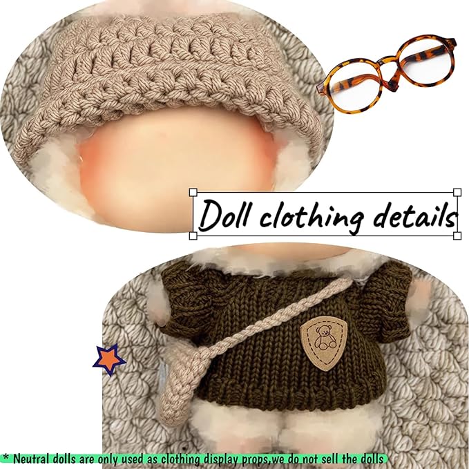Clothes Set for 15cm/17cm Doll(NO Doll) , Handcrafted Crochet Set Hat & Sweater, Stylish Premium Outfit with Accessories, Cute for Dress up Unique Style