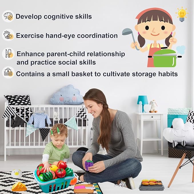 108Pcs Kids Kitchen Toy Accessories, Toddler Pretend BBQ Camping Cooking Playset, Utensils Cookware Toys, Play Food Set, Toy Vegetables, Learning Gift for Girls Boys