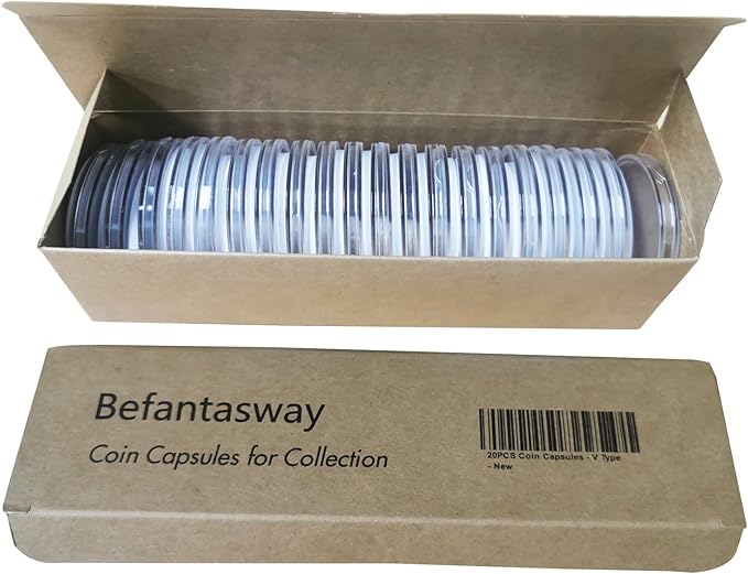 20pcs Clear Plastic Coin Capsules, Coin Collection Case of 5 Size with Adjustable Gasket for Coin Collection American Silver Eagle Liberty Coin &JFK Half Dollar & Bitcoin (19/21/25/30/40mm)-20pcs
