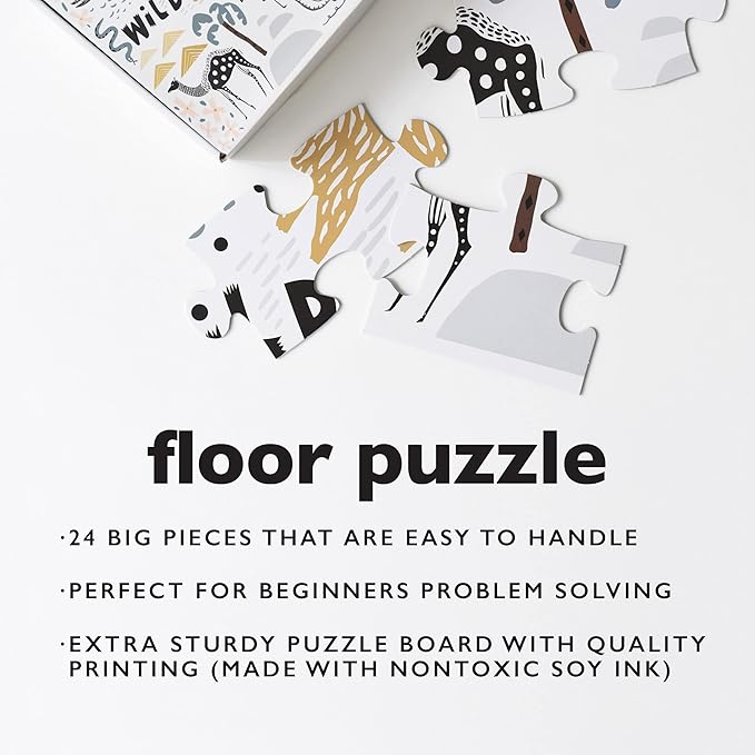 Wee Gallery Floor Puzzle, 24-Piece Jumbo Jigsaw Puzzles for Toddlers, Early Learning Activity, Cognitive and Fine Motor Skills Development, Learning Toys for Toddlers, Wild Life