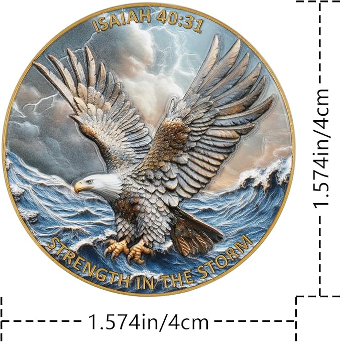 5Pcs 1.57 Inch Zinc Alloy Double-Sided 3D Eagle Challenge Coin - Colorful Inspirational Design with Isaiah 40:31, Strength in The Storm Theme(Pack of 5)