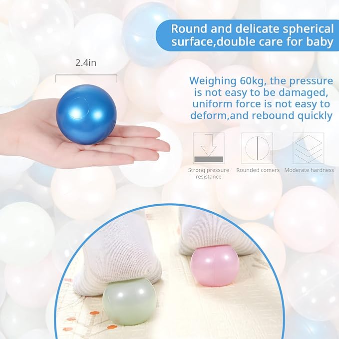 Ball Pit Balls Pack of 100 200 500 - Star and Round Set BPA Free Phthalate Free Non-Toxic Crush Proof Play Balls Soft Plastic Balls for Toddlers Baby Kids Birthday Pool Tent Party
