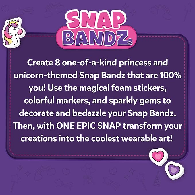 Skillmatics Art & Craft Activity - Snap Bandz, Unicorns & Princesses, Stocking Stuffers, DIY Mess-Free Creative Kit, 8 Bands (8.6"), for Girls & Boys Ages 4, 5, 6, 7, 8, 9, 10