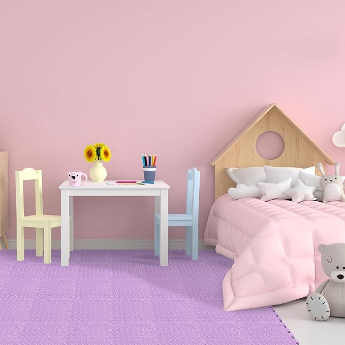 Shihanee 16 Pcs Foam Floor Baby Tiles 11.81 x 11.81 inches Foam Floor Mats Play Mats Bulk with Borders Interlocking for Kids Baby Playroom Nursery Gym（Purple）
