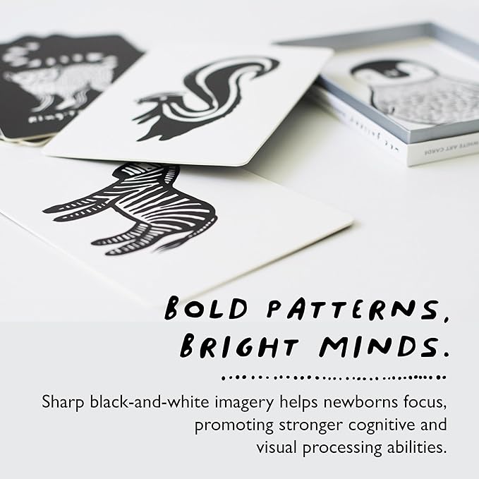 Wee Gallery Art Cards for Baby, Durable High Contrast Black and White Animal Flashcards for Newborns, Brain Development, Sensory Toys, Tummy Time Essentials for Infant and Toddler - Original Animals