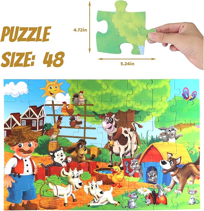 Jumbo Floor Puzzle for Kids, Large Jigsaw Puzzles 48 Piece for Kids Ages 3-5,Preschool Learning & Education Toys, Gifts for 4-8 Year Old Boys and Girls (Farm Human)