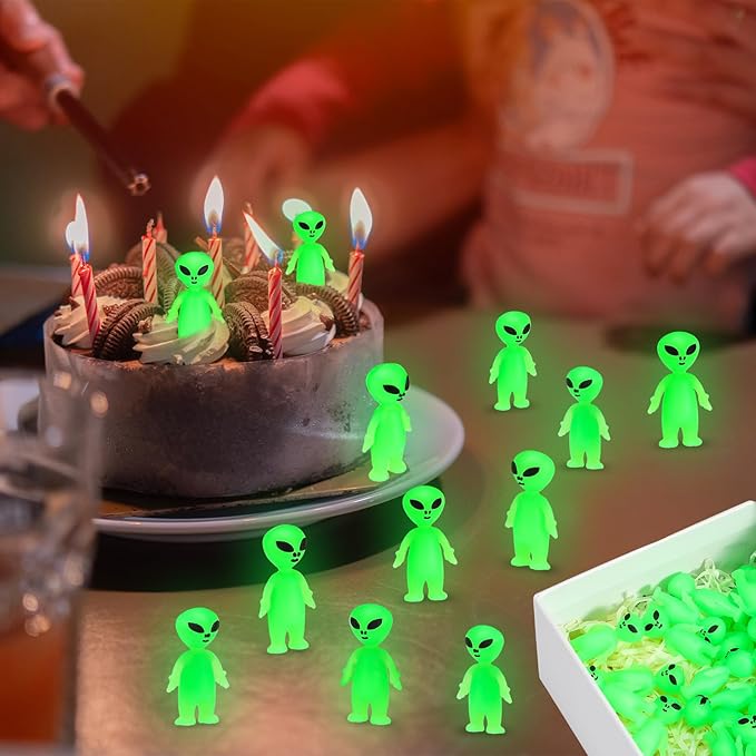 150 Pcs Mini Alien Figures Glow in The Dark Small Little Tiny Aliens Figurine to Hide and Seek for Space Party Favors Prank Rubber Toys Bulk Gifts for Halloween Party Goodie Bag Fillers