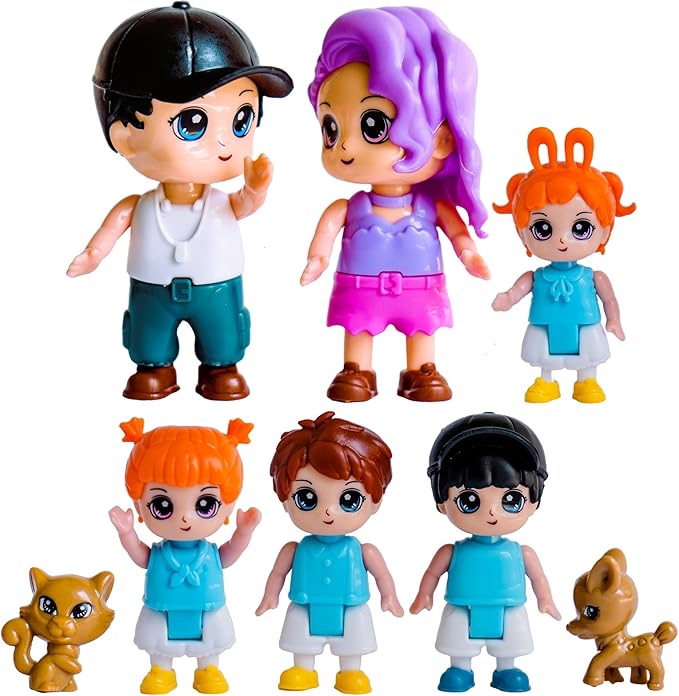 Dollhouse People, 8 Family People Figures and Pets Playset - Bendable Little People Figures - Perfect Figurines for Imaginative Fun and Dollhouse Play - Play Doll House Accessories Toys