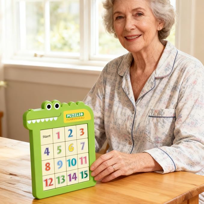 Dementia Activities for Seniors, Slide Number Puzzle Travel Game Gifts for Dementia Patients (Number, Green) 99-3