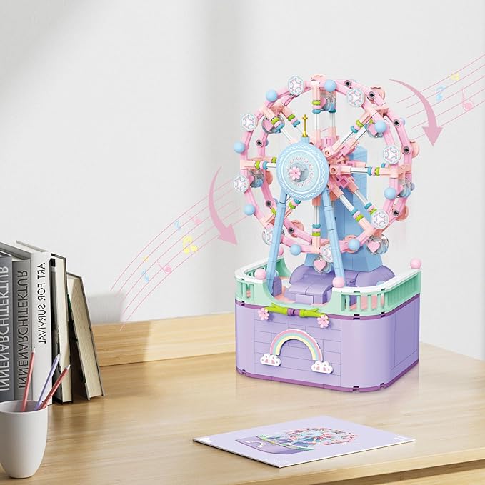 Music Box Building Toys, Rotating Ferris Wheel DIY Building Block for Girls and Boys 6-12 Years Old, 710 pcs, Christmas and Valentine Gifts for Adults and Aged 8 9 10 11 12 Kids