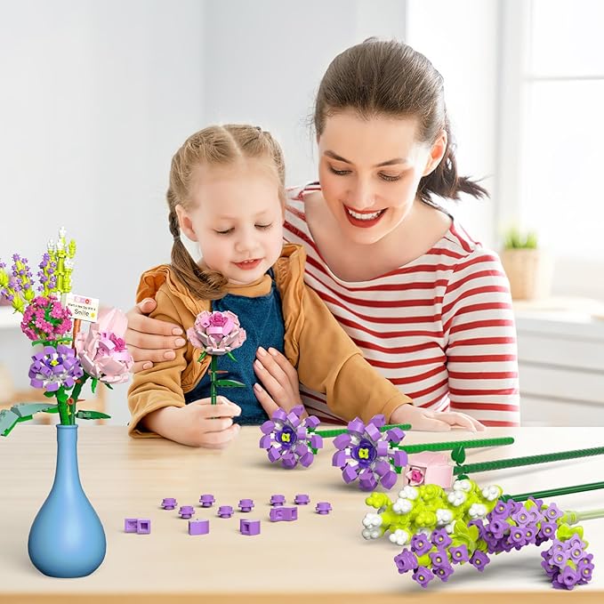 Mini Bricks Flower Bouquet Building Sets, Artificial Flowers, 553 Pieces Botanical Collection for Ages 8-12 yrs Old Girl for Gift (Not Compatible with Set)