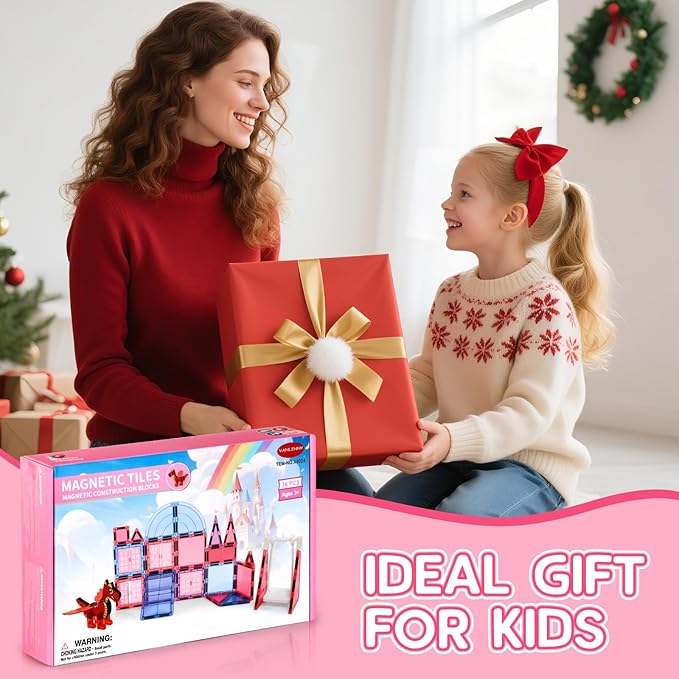 Magnetic Tiles for Kids Ages 4-8 with Dragon, 36-Piece Princess Castle Magnet Tiles for Girls, Movable Dragon Toys for 3+, Creative Magnetic Construction Building Set for Classroom, Xmas Birthday Gift