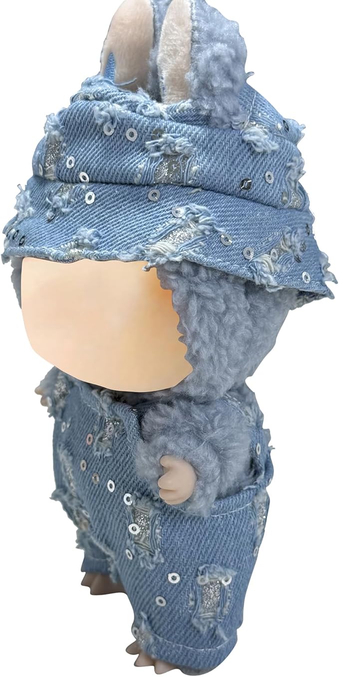 17cm Doll Clothes Set(NO Doll),Hat & Overalls Set for 17cm Accessories Suit,Stylish Adorable Dolls Clothes Accessories,Cute Clothes for Dress up Unique Style (Broken Denim)