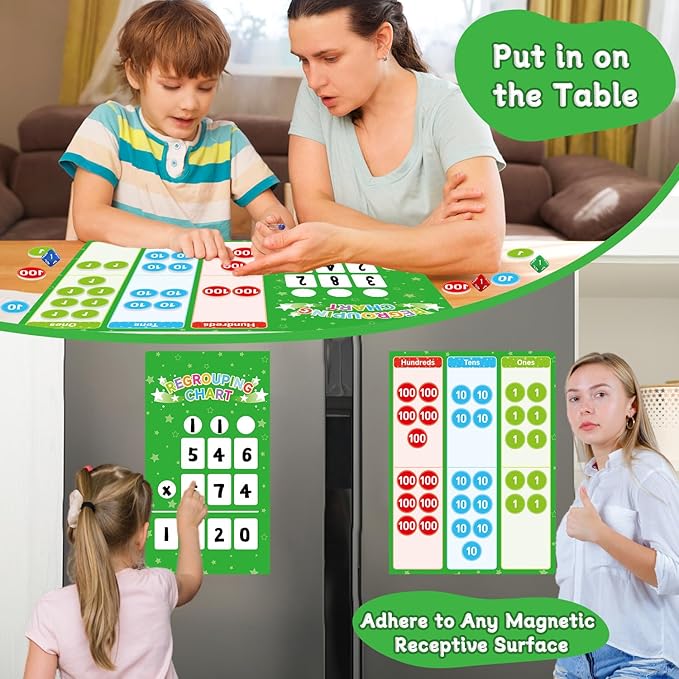 Magnetic Regrouping Math Base Ten Place Value, 2025 New Upgraded Addition & Subtraction Math Manipulatives Dry Erase Whiteboard for Kids 1st 2nd 3rd Grade, Math Games Homeschool Classroom Must Haves