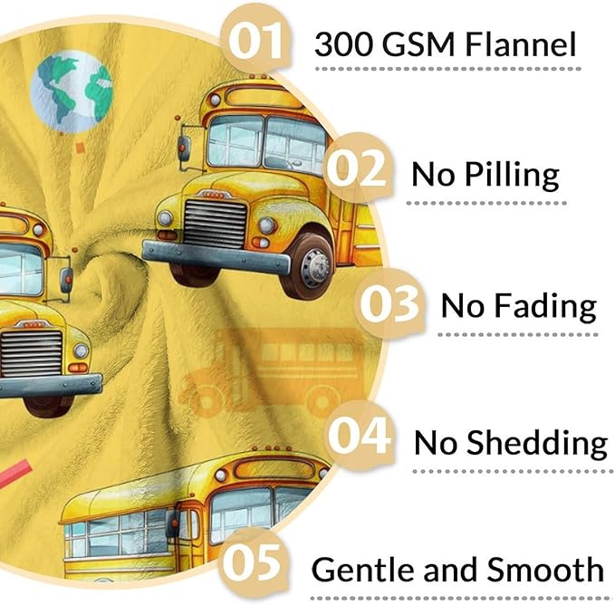 Kids School Bus Blanket Gift Cute Decor Throw Blankets for Boys, 40x50 Inches Lightweight Warm Flannel All Season Throw for Sofa Couch Bed Office