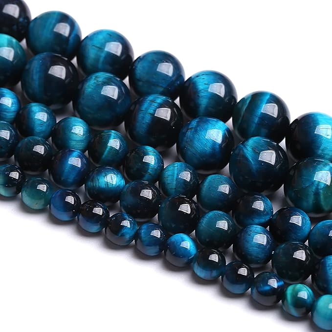75PCS 10MM Blue Tiger Eye Beads Natural Stone Gemstone Spacer Loose Beads for Jewelry Making DIY Bracelet Semi Precious Beads 2 Strands