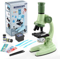 XD508 Microscope for Kids - 100X 600X 1200X Beginner Microscopes kit with LED Light, Science Educational Gift and Toy for Boy&Girl Birthday Halloween Christmas（Green）