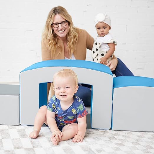 ECR4Kids SoftZone Junior Mix n' Match Tunnel and Bump, Beginner Playset, French Blue