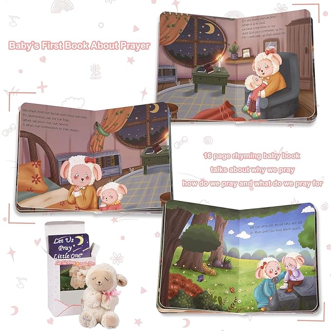 Baptism Gifts for Girl, Great Christening, Dedication and Baptism Gift Set for Girl and Newborn Baby, Includes 7" Praying Lamb Plush Toy and Let Us Pray Baby Book in Keepsake Gift Box