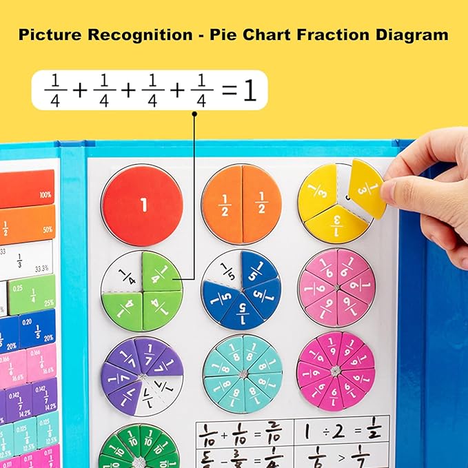 Magnetic Fraction Demonstration Book, Magnetic Fraction Tiles, Fractions Manipulatives, Score Disk Demonstrator Math Puzzle Learning Building Block Set (1PC)