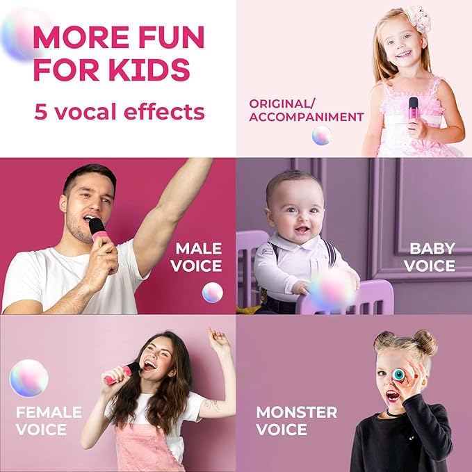 Mini Karaoke Machine for Kids Toys, Portable Bluetooth Speaker with 2 Wireless Microphones, Birthday Gifts for Girls 3, 4, 5, 6, 7, 8, 9, 10, 11, 12+ Years Old Toddler Teens (Hotpink)