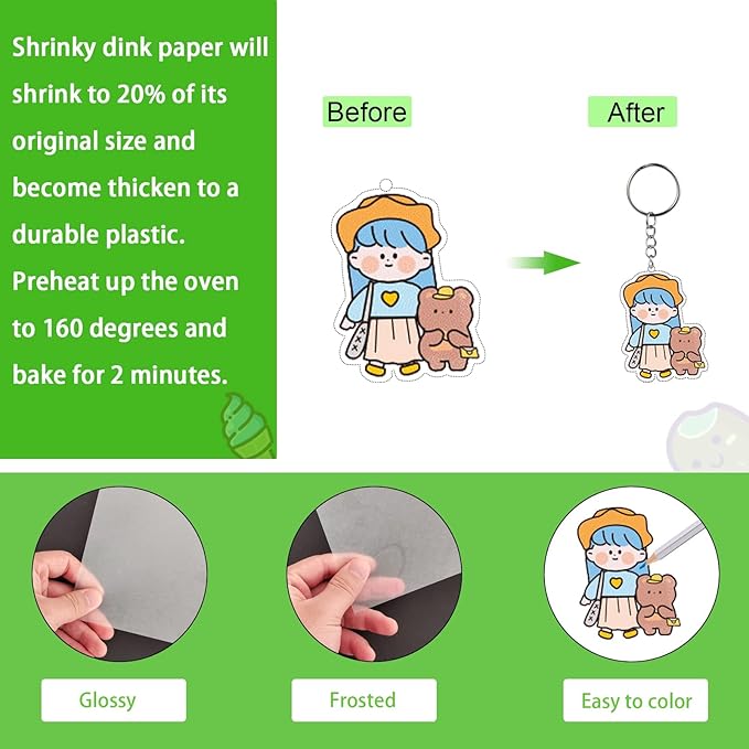 Shrinky Dink Sheets Kit Shrink Plastic Sheets Shrinky Dink Paper Kit with 25pcs Shrink Film Sheets+Tools Shrink Art Heat Shrink a Dink Shrinky Dink Keychain Kit for Create Keychains and DIY Crafts