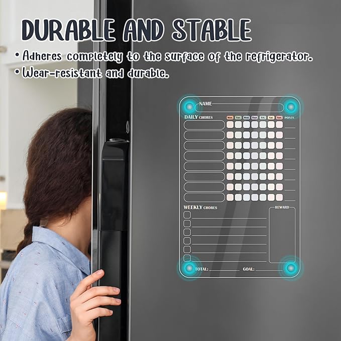 Acrylic Magnetic Chore Chart for Kids Multiple Kids, Clear Chore Board for Fridge Refrigerator, Behavior Reward Responsibility Chart, 2 Dry Erase Chores Chart for Kid with 6 Markers & Anti-Scratch Pad