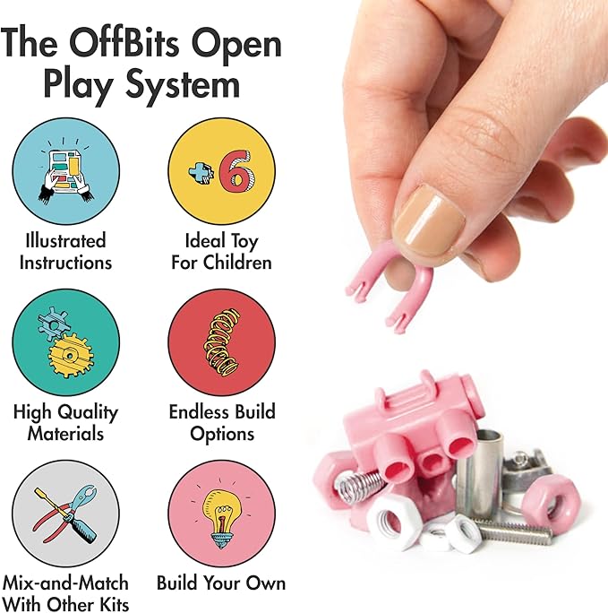 The Off Bits Erector Set: Animal Mini STEM Toys for Kids 6+, Toy Building Sets with Nuts & Bolts, STEM Building Toys Gifts for Boys and Girls (Pink Flamingo)