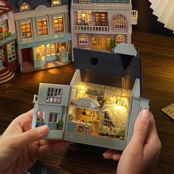DIY Miniature House Kit, CUTEROOM Wooden Dollhouse Kit Mini House Making Kit with Furnitures, DIY Dollhouse Kit Birthday Gift for Women and Girls (Warm Manor)