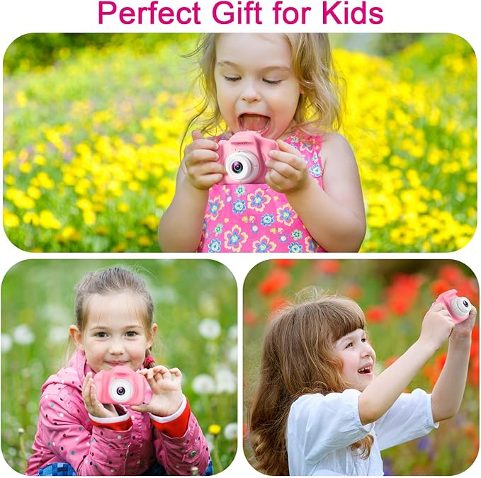 GKTZ Toys for Girls Age 3-8, Kids Camera Digital Video Toddler Camera Children Camcorder Birthday Gifts for 3 4 5 6 7 8 Year Old Girls with 32GB SD Card (Pink)
