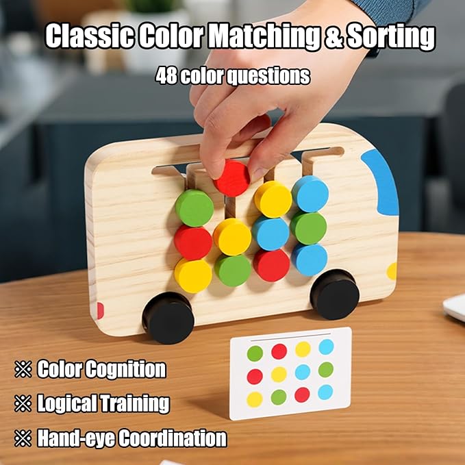 Montessori Toys Slide Puzzle for Kids | Double-Sided Matching Game & Logic Puzzles | Travel Toys for Toddlers with 96 Challenges (Color & Animal Cards)