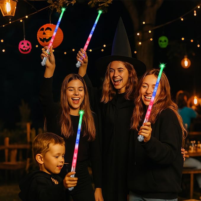 Sumind 4 Pieces Light up Wand Magic Light and Sound Toy Wizard Wands, Illuminating Witch Wand, Costume Accessory for Halloween Cosplay Birthday Party Favors(Clear Silver)