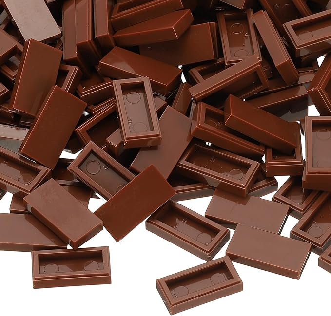 PATIKIL 555 Pcs Flat Blocks Bulk, 1x2 Square Brown Classic Tiles Smooth Surface Mini Building Blocks Accessories Compatible Bricks Kits for Building Floor Walls Mosaic Pixel Arts