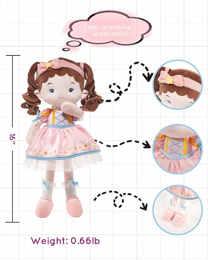 LeyaDoll Personalized Soft Baby Doll Toys (16''), My First Baby Rag Doll for 1 Year-Old Girl Birthday Gift, Christmas Plush Toys Gift for Toddler Kids Infants-Daydream-Princess Twinkle