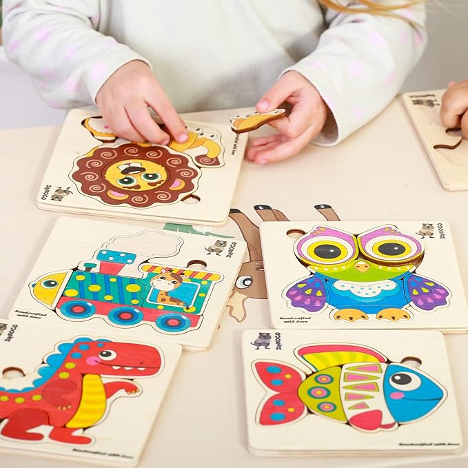 QUOKKA Wooden Puzzles for Toddlers 3-4 - 6XSET Toddler Puzzles Ages 3-4 - Wood Learning Montessori Toys 3-5 Year Old - Preschool Animal Travel Game Gift for Boys & Girls