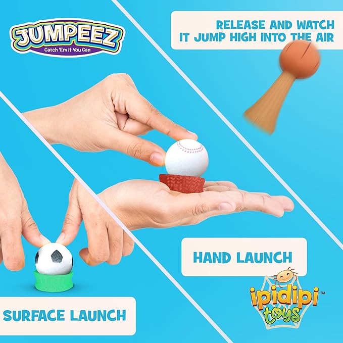 IPIDIPI TOYS Jumpeez Sport Ball Rocket Poppers – 24-Pack Jumping Spring Launcher Toys – Halloween Toys for Trick or Treat, Halloween Goodie Bag Stuffers, Birthday Party Favors for Boys & Girls
