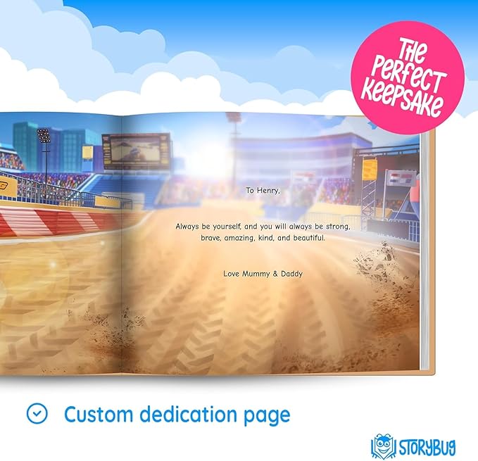 STORYBUG Personalized Monster Truck Story Book - Kids Custom Book with Name in The Story, 11in x 8.5in, Blue