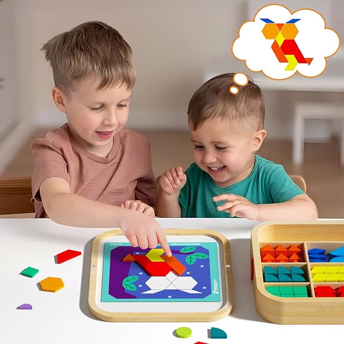 Wooden Magnetic Pattern Blocks Set with Cards, 288 PCS Montessori Tangram Puzzle Learning Toys for Toddlers 4-8, Educational STEM Gift for Kids Boys Girls 4 5 6 7 8