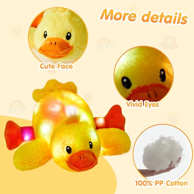 Glow Guards 12'' Light up Yellow Duck Stuffed Animal Soft LED Night Light Glowing Plush Toy Pillow Bed Sofa Birthday Children's Day for Toddler Kids