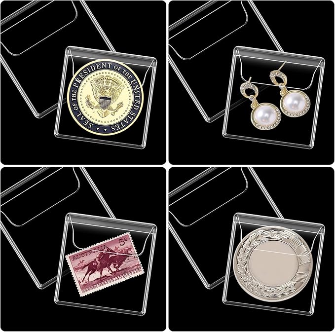 50PCS Single Pocket Coin Sleeves, 2.1 x 2.1 Inches Clear Plastic Coin Holders Individual Coin Protectors Small Pouches for Coin Currency Bills Collectors