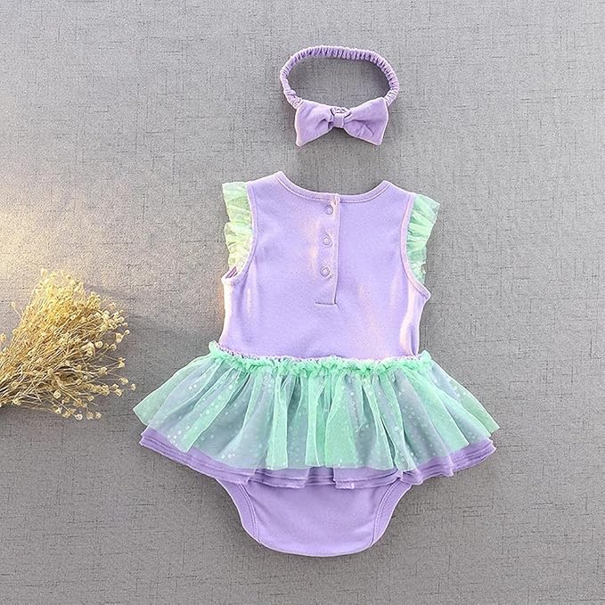 Dressy Daisy Princess Onesie Romper Fancy Dress Costume Halloween Birthday Bodysuit Outfit with Headband for Infant Baby Girl