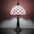 Tiffany Small Table Lamp for Bedroom Bedside Nightstand Table Lamps for Living Room 3 Way Color Temperatures Stained Glass Table Lamp 8X8X15 Inch Home Office Reading Desk Lamp (pink fish scales)