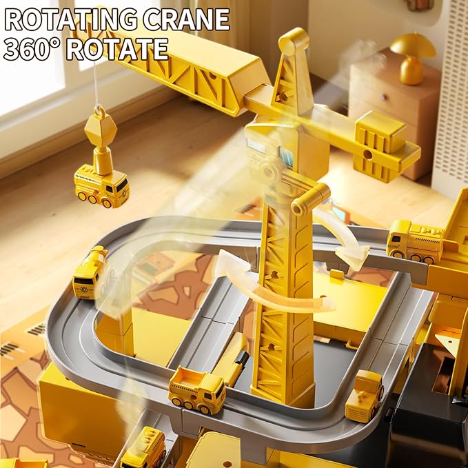 Construction Excavator Toys for Boys 3-5 Year Old - Engineering Digger Race Tracks with Excavator Crane, Car Sand Toys with Light Sound, Birthday Gifts for Toddlers Boys Girls Age 3 4 5 6