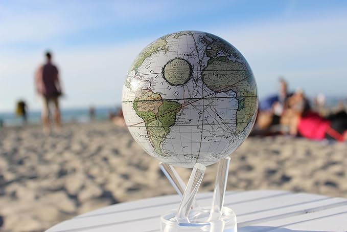 MOVA Globe – Antique Terrestrial White 6” | Solar-Powered Spinning Globe for Desk or Shelf | Vintage Map Decor | No Batteries or Cords