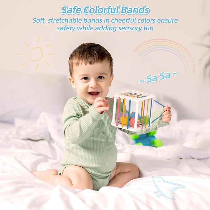 Montessori Shape Sorter Toy for Toddlers, Sensory Learning Cube with 6 Soft Blocks, Baby Developmental Toy for Fine Motor Skills, Gift for 12-36 Months Boys & Girls