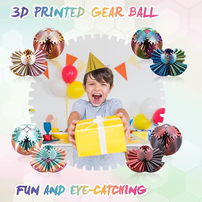 Gear Ball-3D Printed Gear Sphere,3D Printed Spin Ball Cube Fidget Toy,The Steampunk Whirling Wonder Fidget Ball Toy